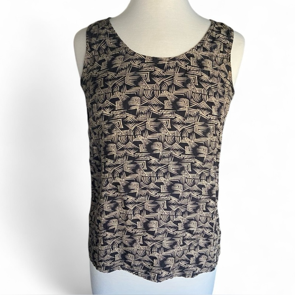 Vintage Ann Taylor 100% Silk Sleeveless Crew Neck‎ Geometric Blouse Size S